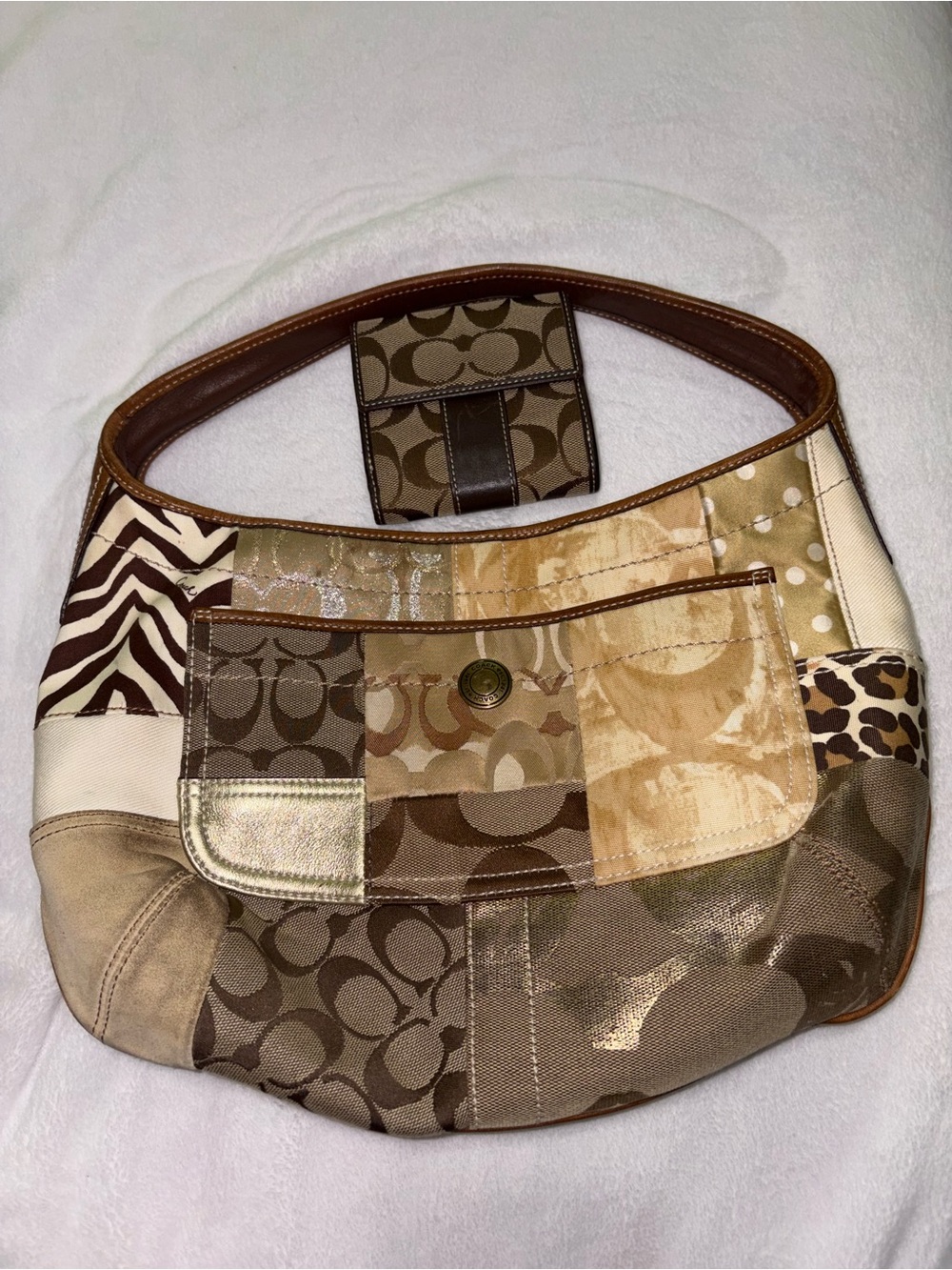 Coach Patchwork Shoulder Bag in Tan and Brown with Coach Wallet